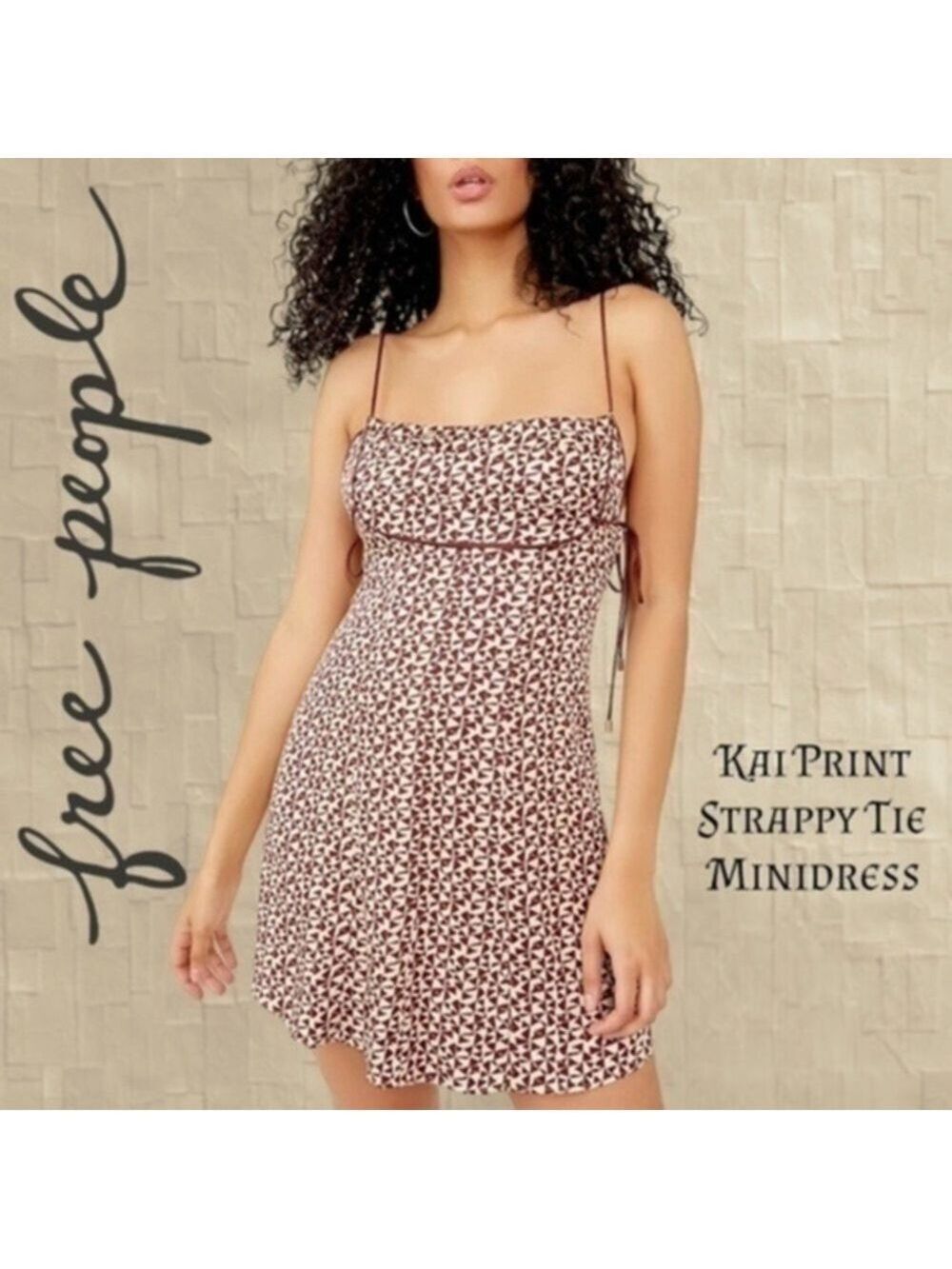 FREE PEOPLE Kai Print Slinky-Long-Tie-Strap Empire Waist Minidress NWT/LG